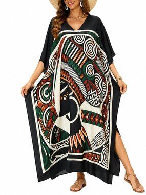 Plus Size Women Caftan Dress Stylish Polyester Loose Maxi Dresses for Party Wear